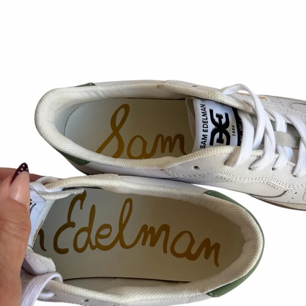 EUC Sam Edelman Kallen White/Green Sneakers Sz. 9.5 - Picture 2 of 11